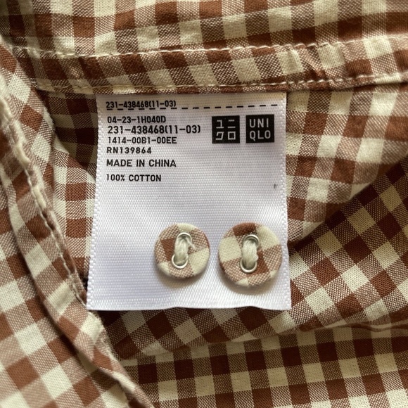 Uniqlo IDLF Ines de la Fressange cotton check gingham blouse M brown ivory - Picture 8 of 8